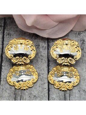 Baroque Two Tone Spoon Concho Dangle Earrings 1" Door Knockers